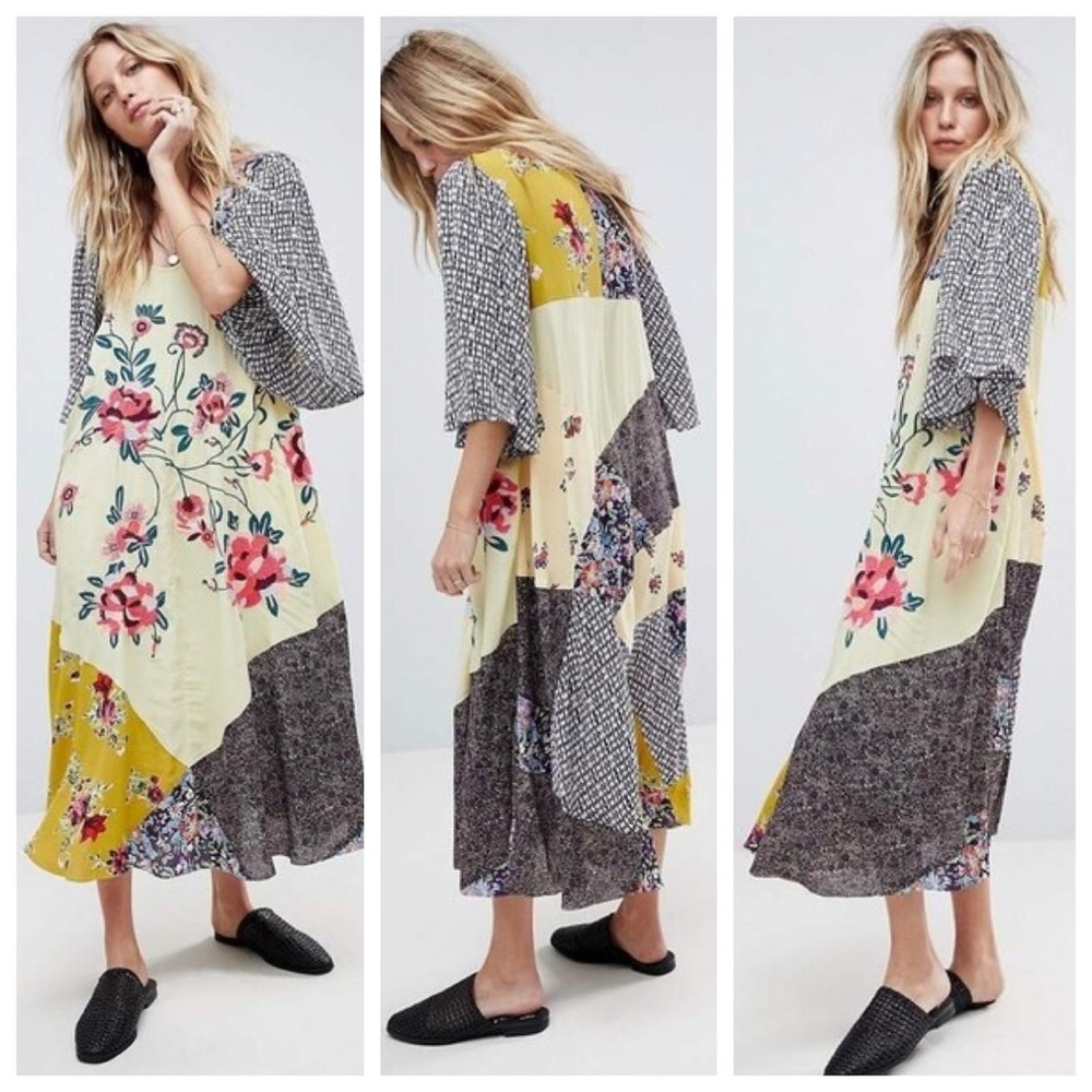 FREE PEOPLE River Market Patchwork Midi Dress